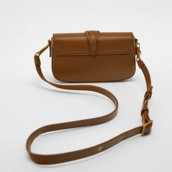 Zara caramel brown buckle crossbody bag NWT